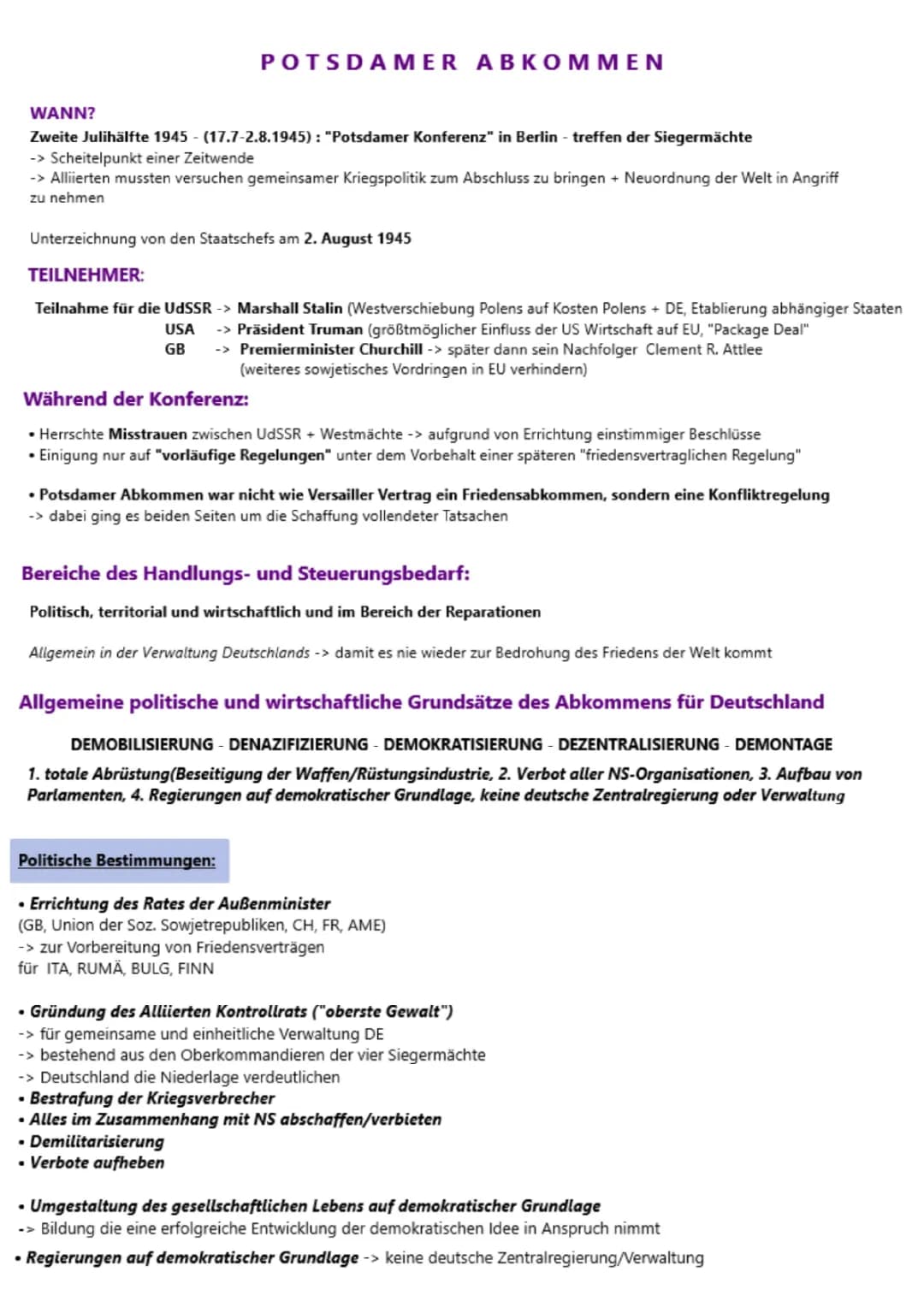 Potsdamer Konferenz 1945: Teilnehmer, Abkommen und Beschlüsse