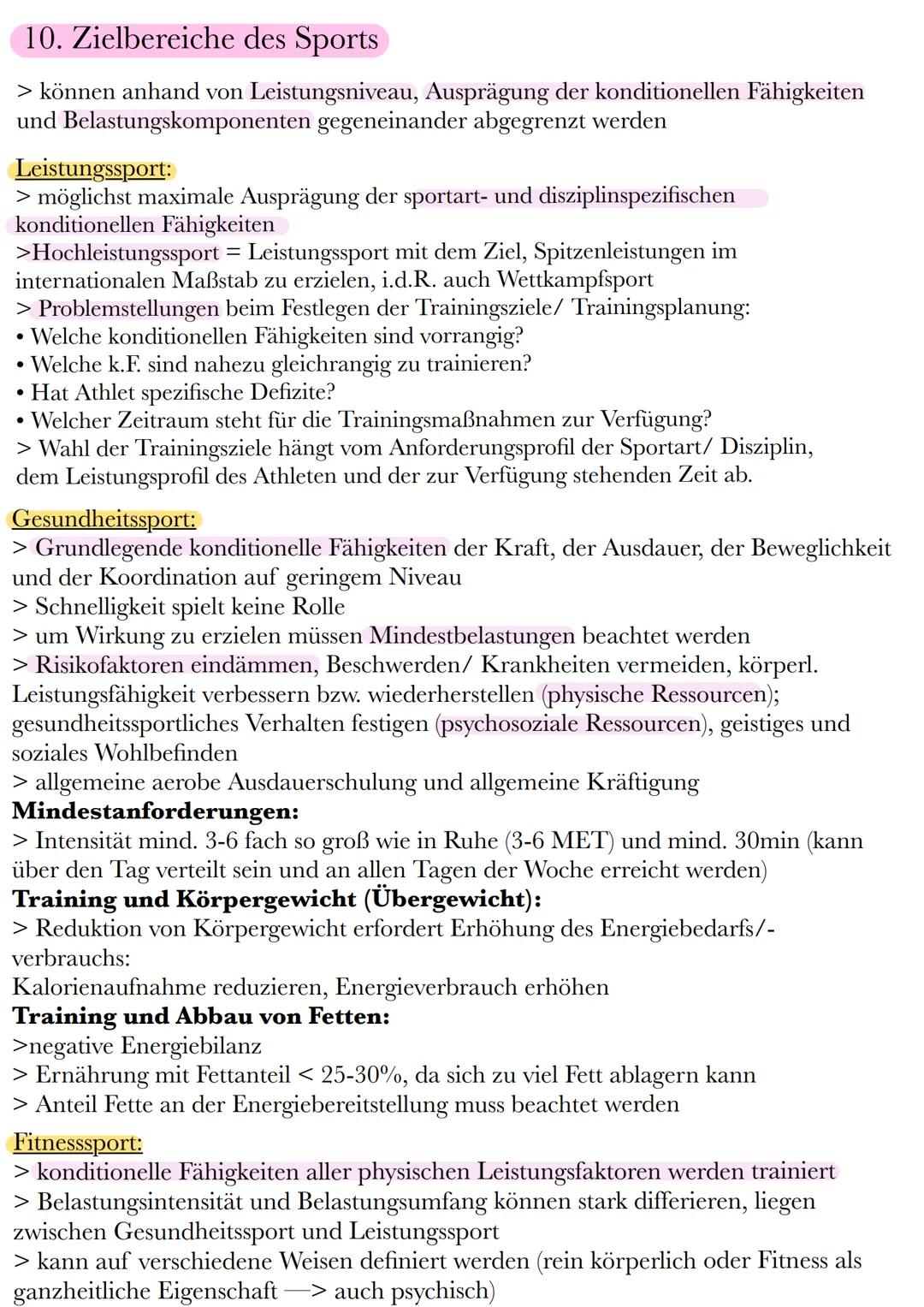 10. Zielbereiche des Sports
> können anhand von Leistungsniveau, Ausprägung der konditionellen Fähigkeiten
und Belastungskomponenten gegenei
