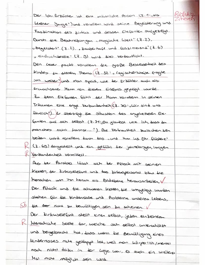 Bewertungsbogen zu Jorge Bucay's Parabel ,,Wie der Elefant die Freiheit fand"
Name der Schülerin:
Inhaltliche Leistung
Kriterien: Die Schüle