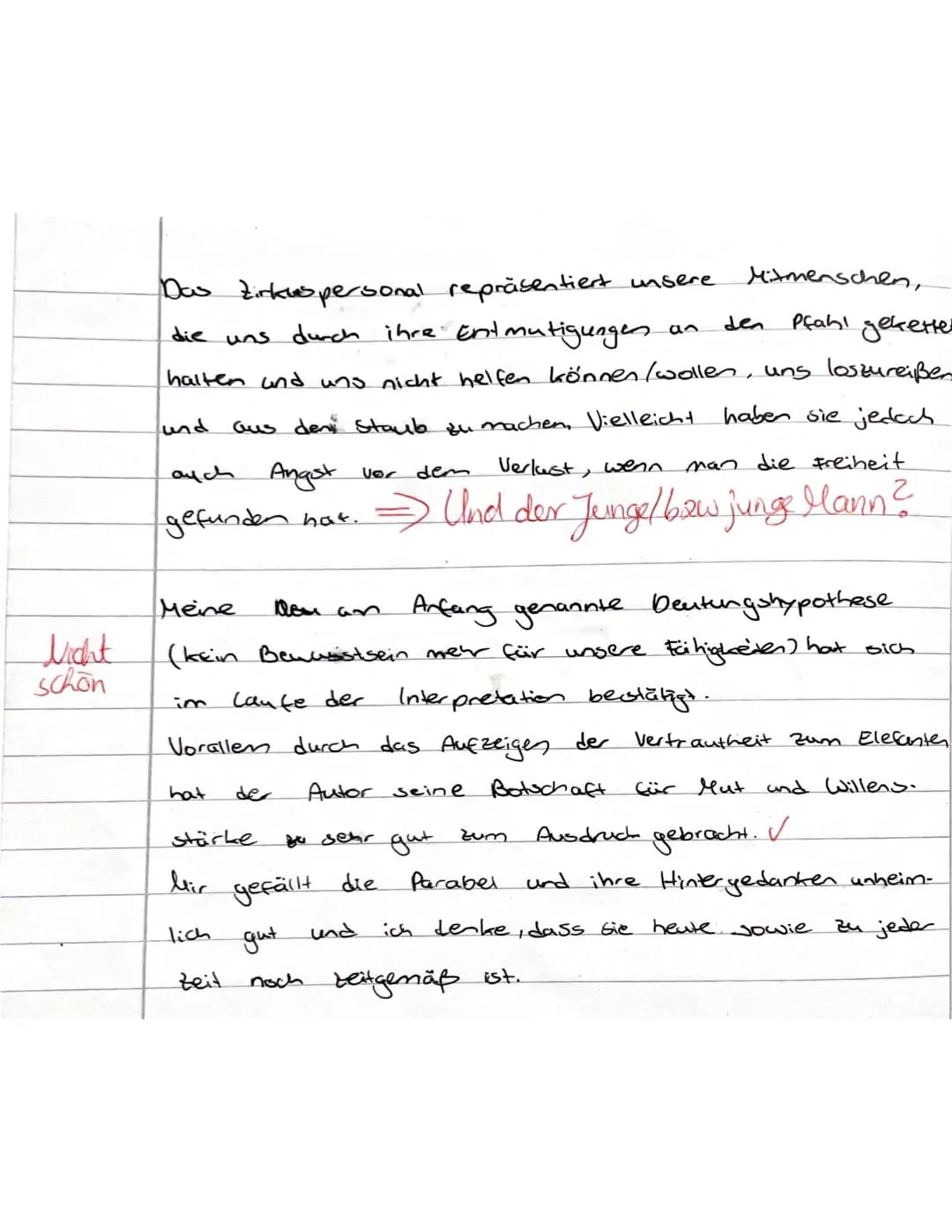 Bewertungsbogen zu Jorge Bucay's Parabel ,,Wie der Elefant die Freiheit fand"
Name der Schülerin:
Inhaltliche Leistung
Kriterien: Die Schüle
