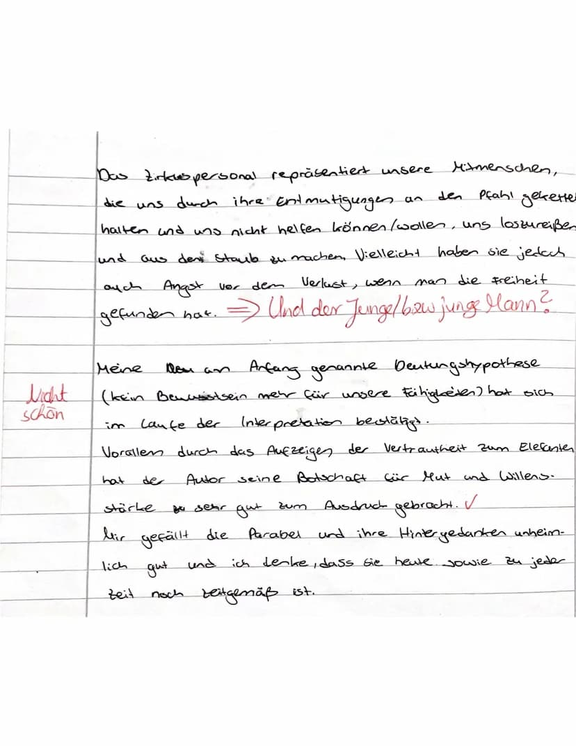 Bewertungsbogen zu Jorge Bucay's Parabel ,,Wie der Elefant die Freiheit fand"
Name der Schülerin:
Inhaltliche Leistung
Kriterien: Die Schüle