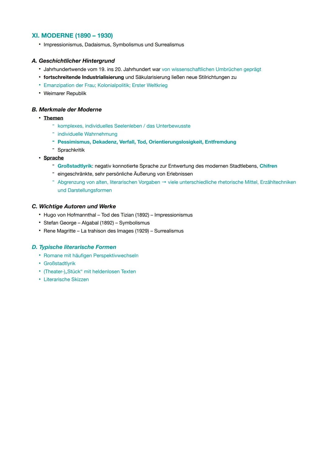 --- OCR Start ---
Epochen
I. BAROCK (1600-1720)
A. Geschichtlicher Hintergrund
Politik: dreißig-jähriger Krieg, Absolutismus, Kleinstaaterei