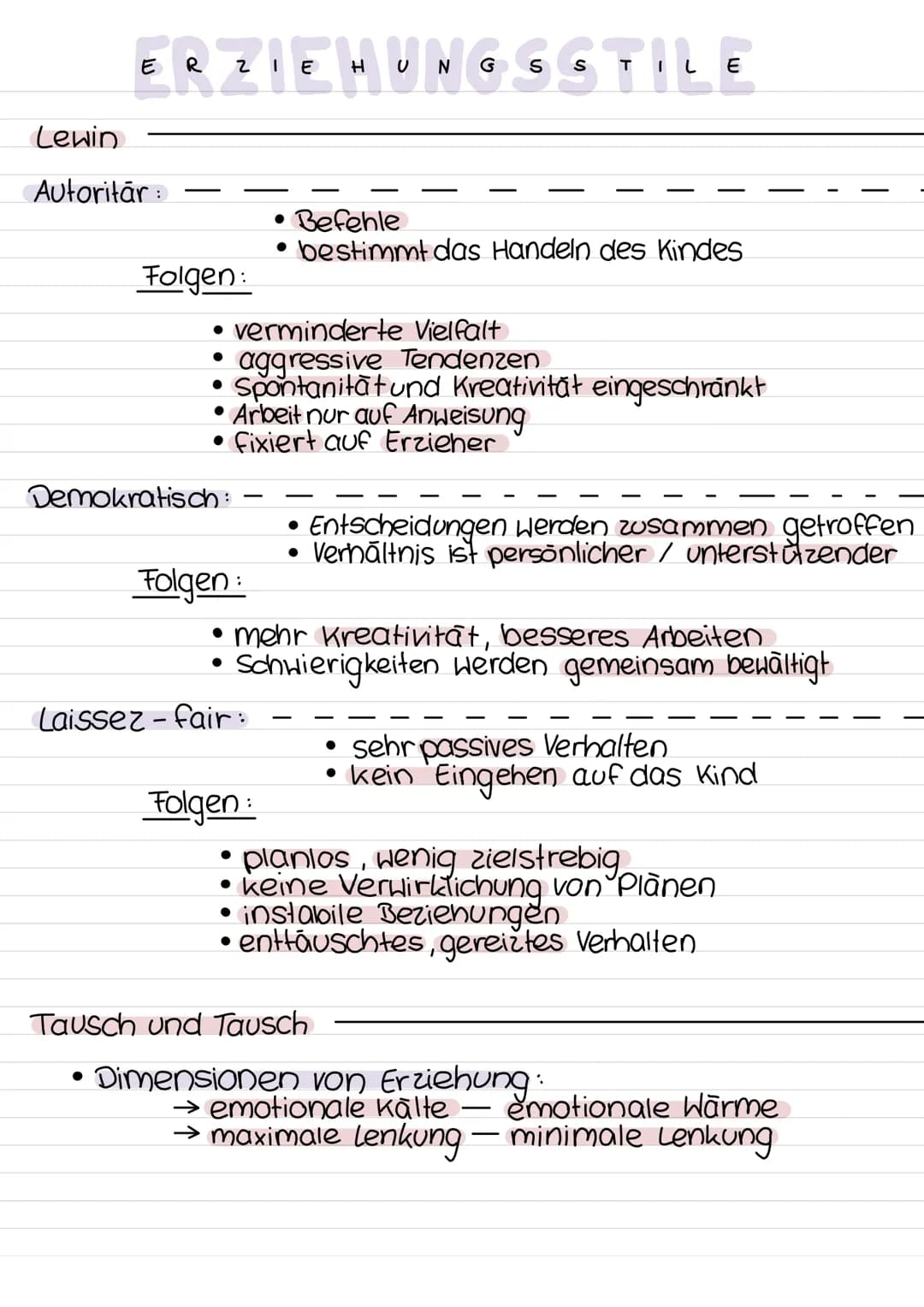 ERZIEHUNGSSTILE
Lewin
Autoritār
Folgen:
• verminderte Vielfalt
aggressive Tendenzen
Spontanität und Kreativität eingeschränkt
Arbeit nur auf