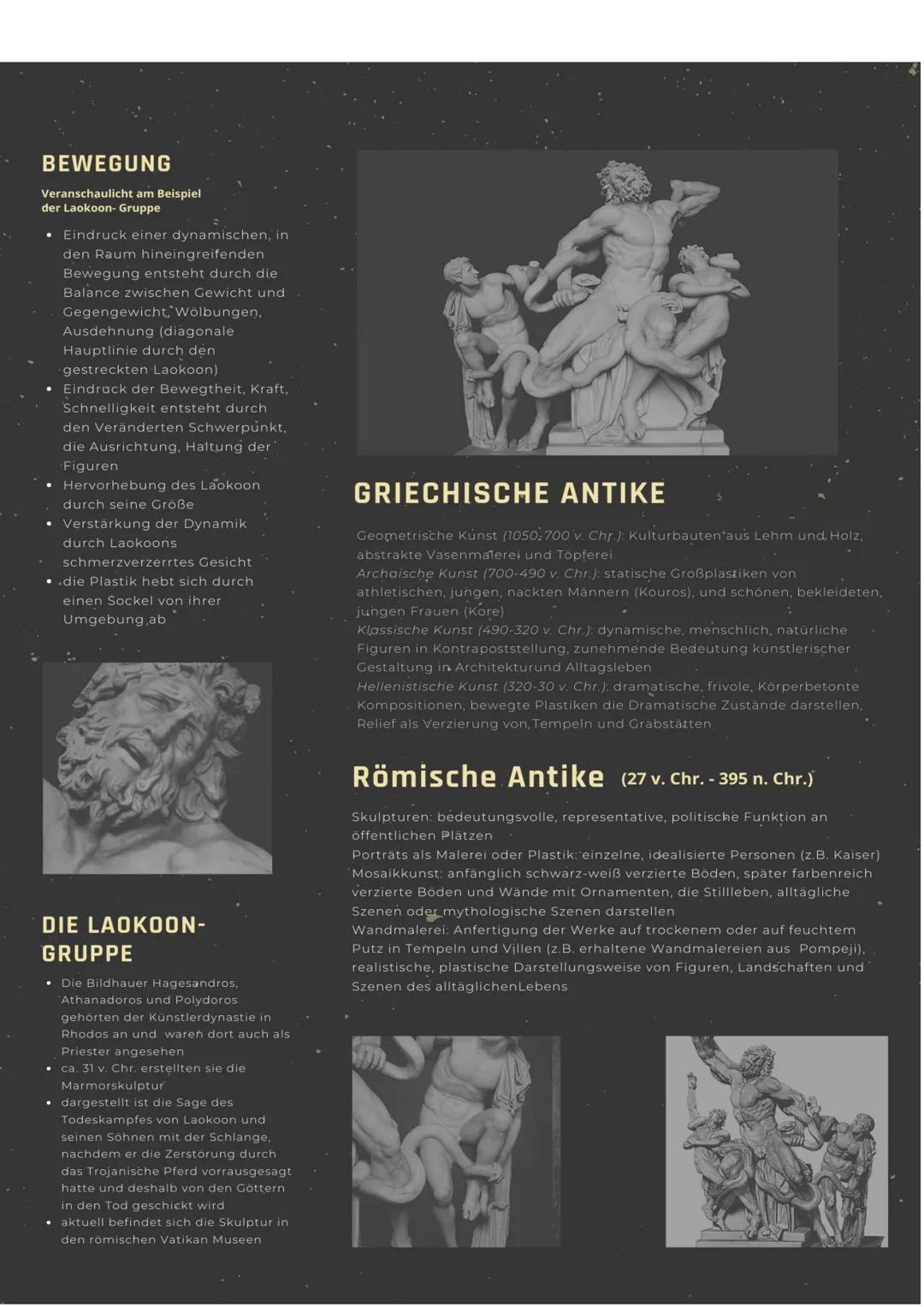 HANDOUT LISA WAGLER
KUNST DER ANTIKE:
DIE LAOKOON- GRUPPE
BEGRIFFSERKLÄRUNG
Plastik ist ein Oberbegriff für alle dreidimensionale Kunst.
Pla