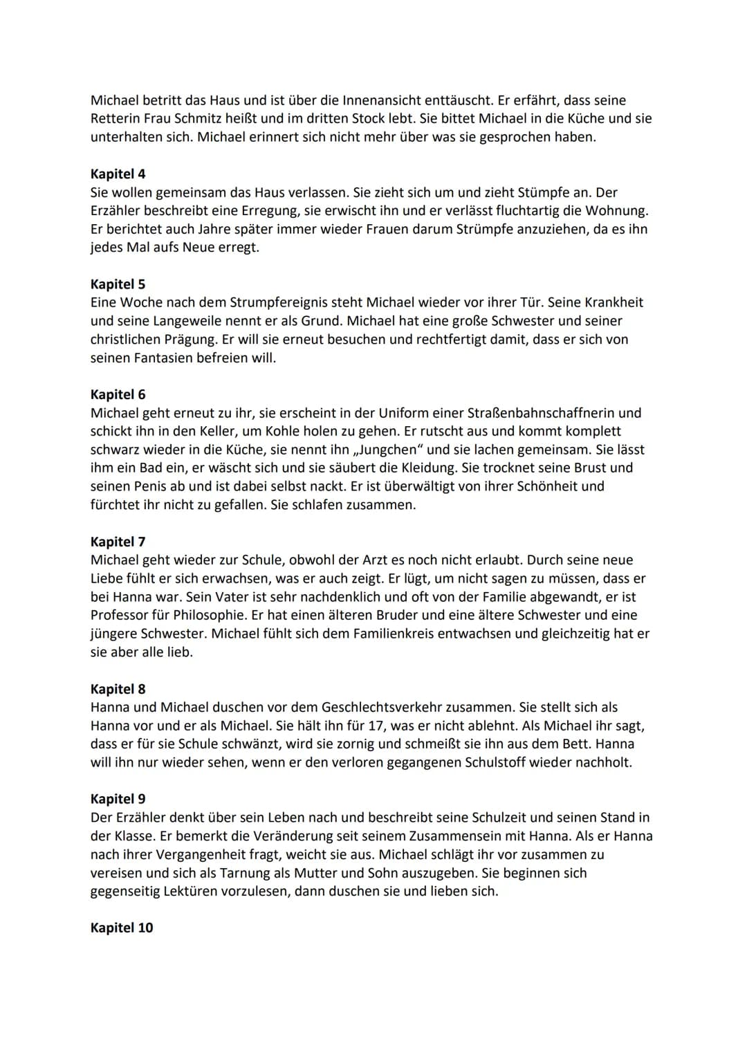 DER VORLESER
Es geht um die Liebe zwischen dem 15-jährigen Schüler Michael Berg und der 21 Jahre
älteren Hanna Schmitz. Hanna lehrt ihm die 