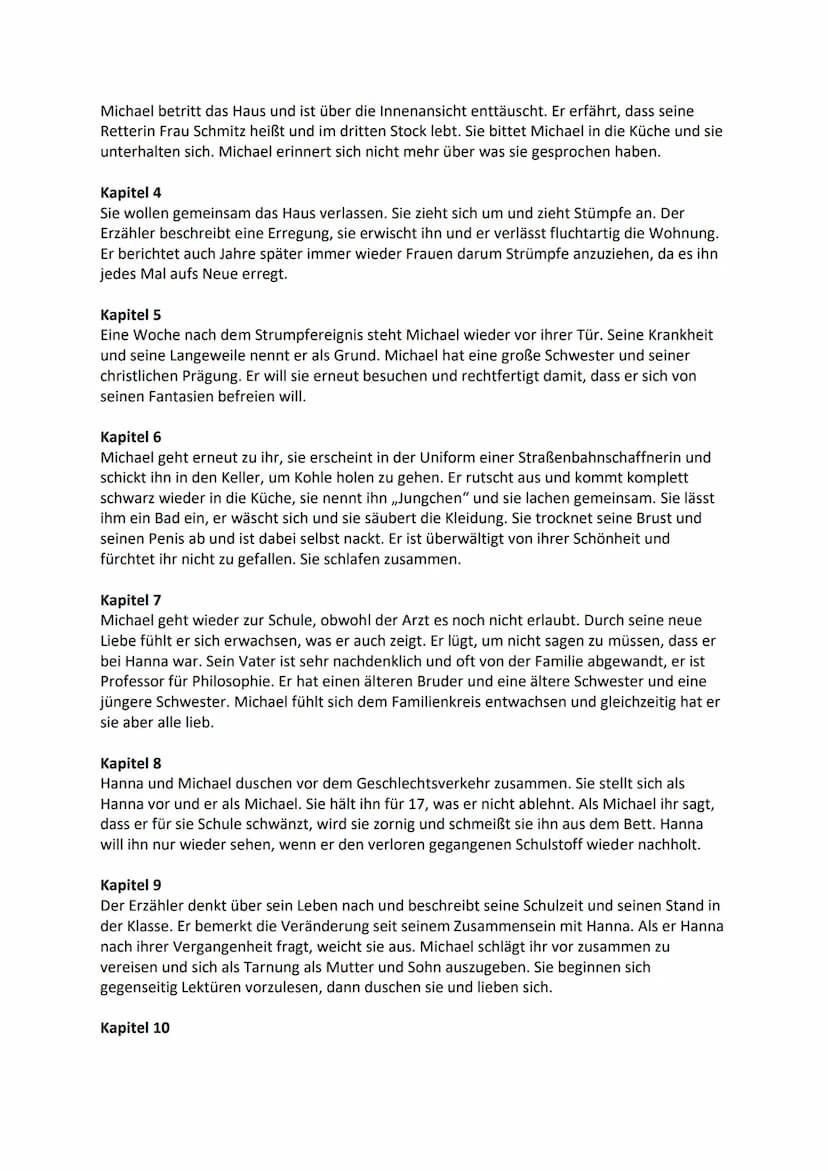 DER VORLESER
Es geht um die Liebe zwischen dem 15-jährigen Schüler Michael Berg und der 21 Jahre
älteren Hanna Schmitz. Hanna lehrt ihm die 
