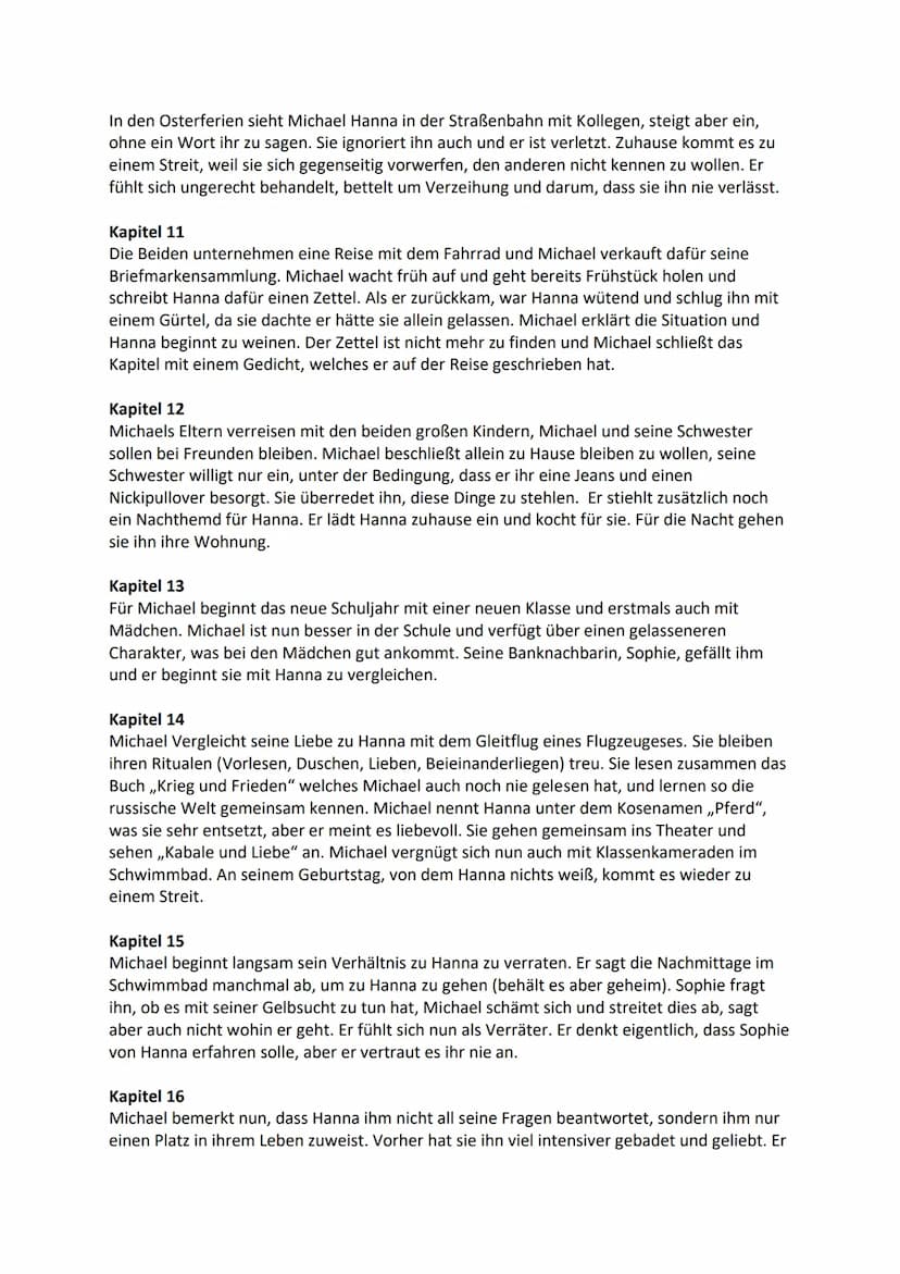 DER VORLESER
Es geht um die Liebe zwischen dem 15-jährigen Schüler Michael Berg und der 21 Jahre
älteren Hanna Schmitz. Hanna lehrt ihm die 