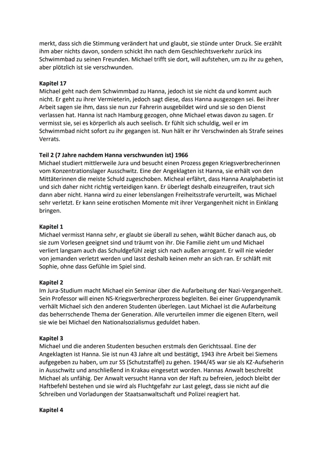 DER VORLESER
Es geht um die Liebe zwischen dem 15-jährigen Schüler Michael Berg und der 21 Jahre
älteren Hanna Schmitz. Hanna lehrt ihm die 