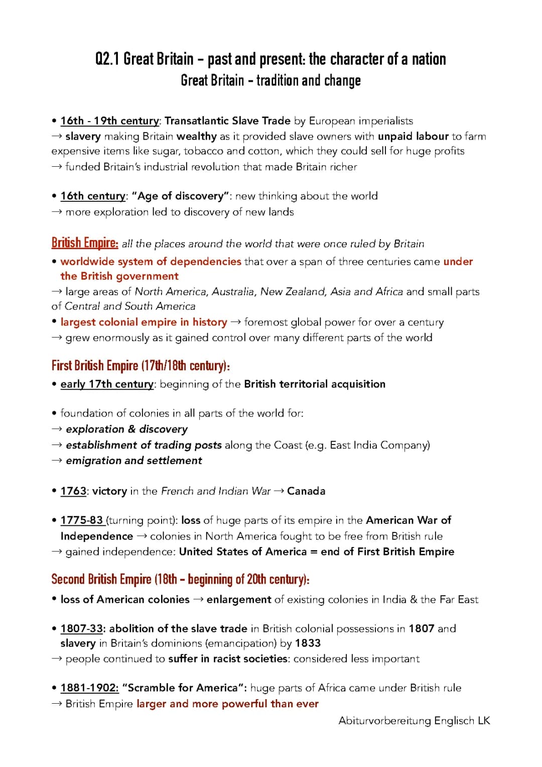 Q2.1 Great Britain - past and present: the character of a nation