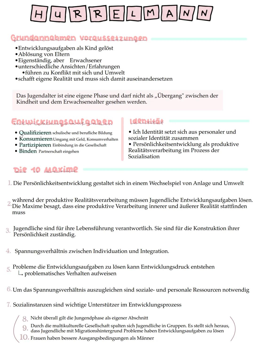 # HURRELMANN

Grundannahmen voraussetzungen
*   Entwicklungsaufgaben als Kind gelöst
*   Ablösung von Eltern
*   Eigenständig, aber Erwachse