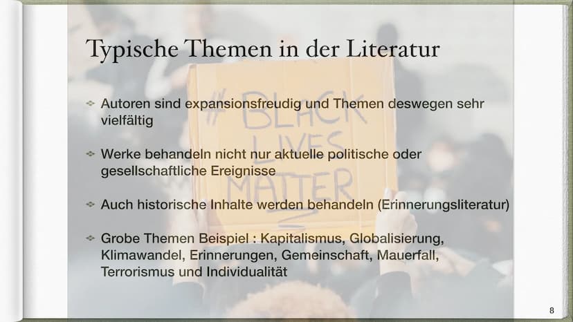 Epoche Postmoderne /
:
Gegenwartsliteratur
Victoria & Natalia Q2 INHALTSVERZEICHNIS
●
Was bedeutet Postmoderne / Gegenwartsliteratur?
Sozial