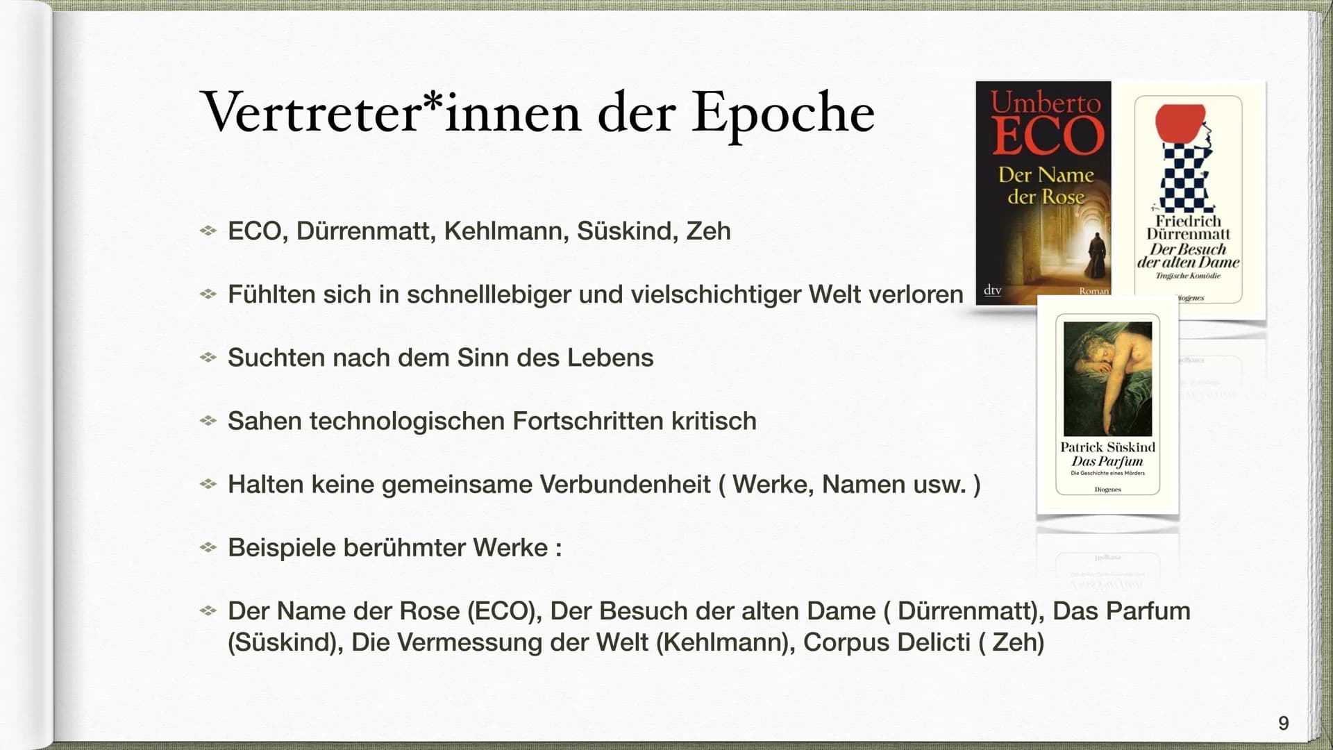 Epoche Postmoderne /
:
Gegenwartsliteratur
Victoria & Natalia Q2 INHALTSVERZEICHNIS
●
Was bedeutet Postmoderne / Gegenwartsliteratur?
Sozial