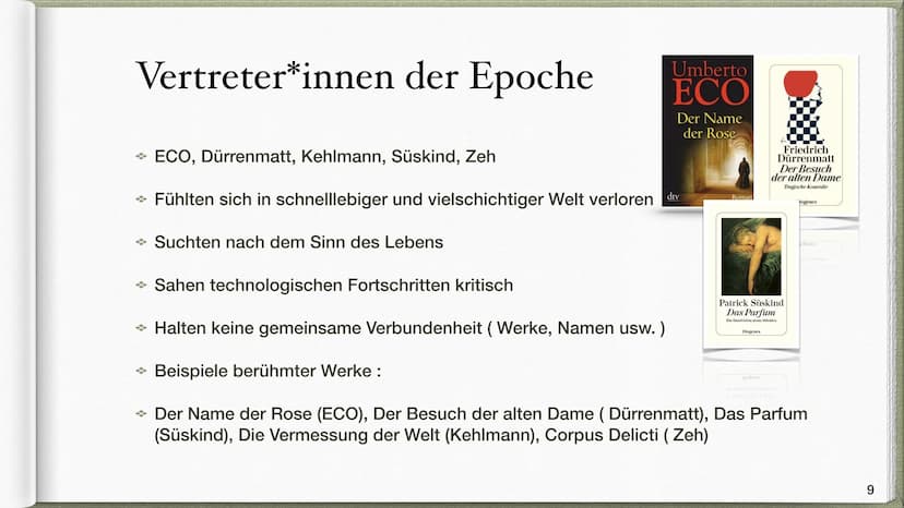 Epoche Postmoderne /
:
Gegenwartsliteratur
Victoria & Natalia Q2 INHALTSVERZEICHNIS
●
Was bedeutet Postmoderne / Gegenwartsliteratur?
Sozial