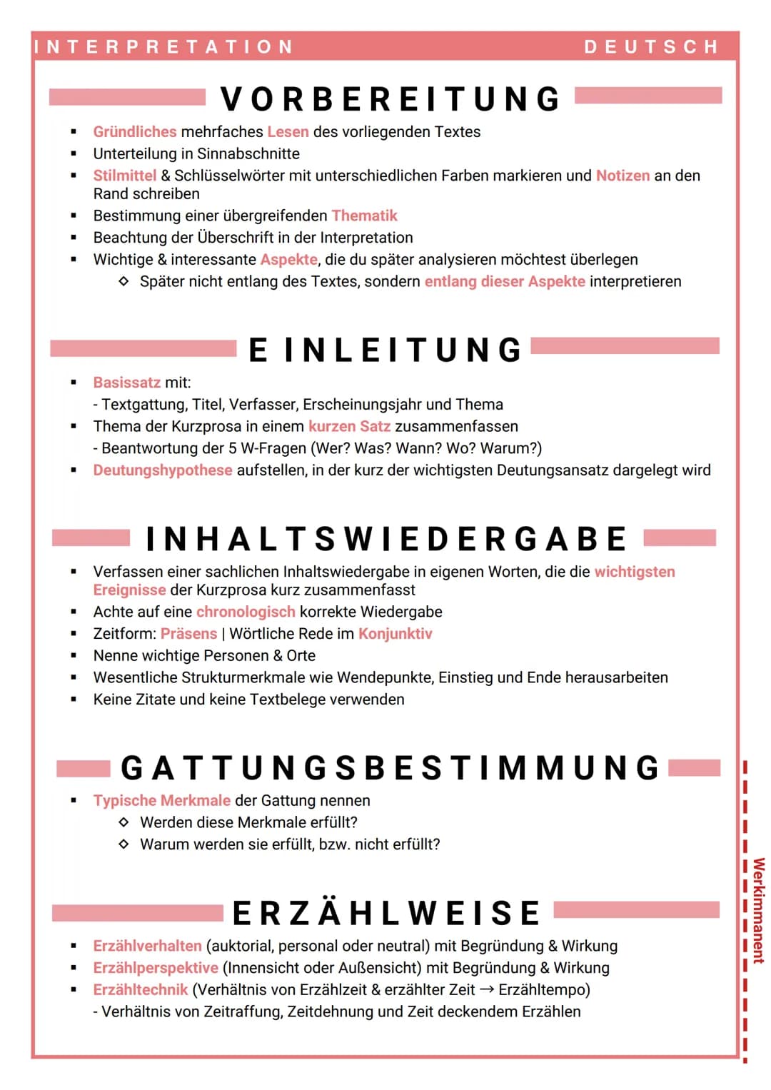 INTERPRETATION
■
■
■
■
■
■
■
VORBEREITUNG
Gründliches mehrfaches Lesen des vorliegenden Textes
Unterteilung in Sinnabschnitte
Stilmittel & S