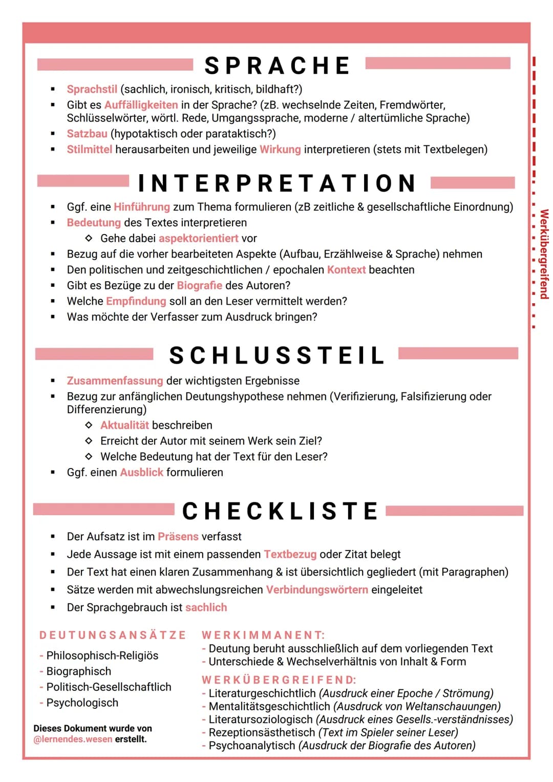 INTERPRETATION
■
■
■
■
■
■
■
VORBEREITUNG
Gründliches mehrfaches Lesen des vorliegenden Textes
Unterteilung in Sinnabschnitte
Stilmittel & S