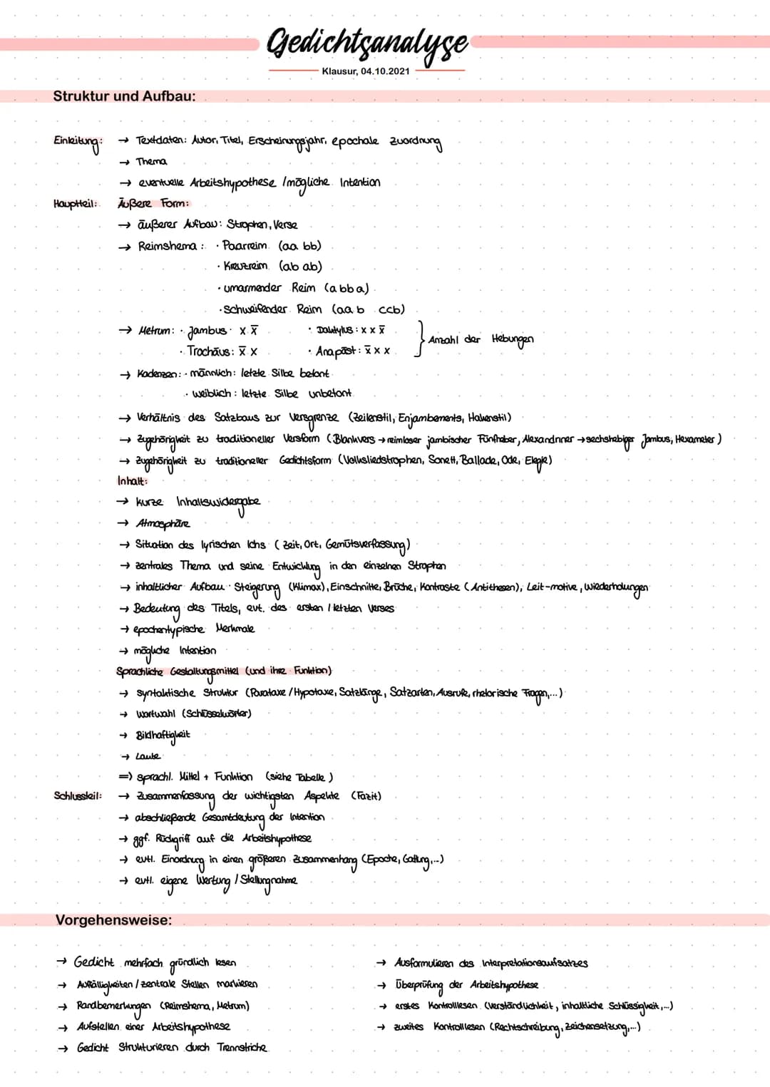 Struktur und Aufbau:
Einleitung: → Textdaten: Autor, Titel, Erscheinungsjahr, epochale Zuordnung
→Thema
Schlussteil:
Hauptteil: Außere Form: