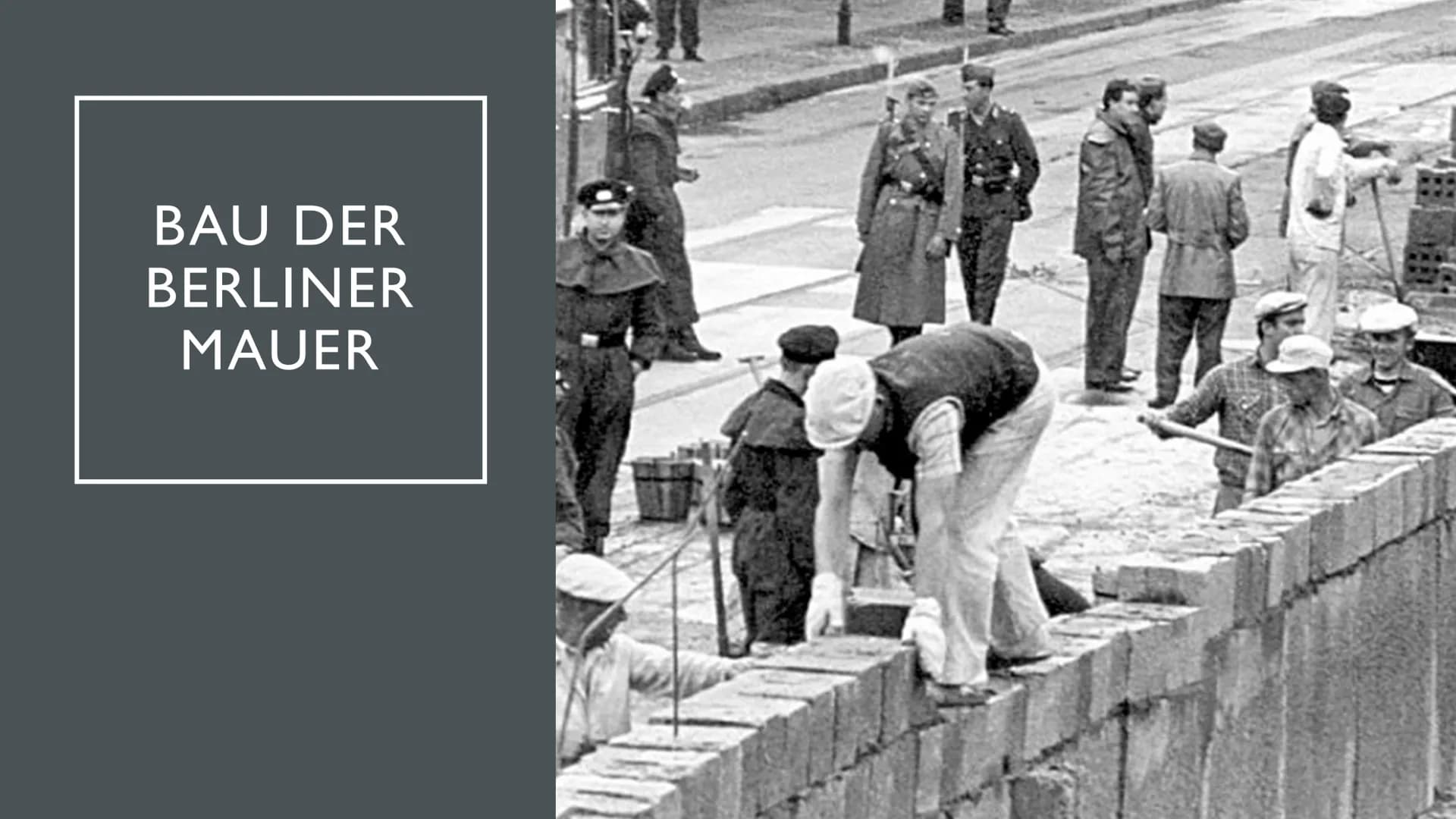 BAU DER
BERLINER
MAUER AGENDA
●
●
●
●
●
●
●
●
Definition
Gründe für den Mauerbau
Der Weg zum Mauerbau
Eckdaten
Aufbau
1961
Fluchtbewegung
To