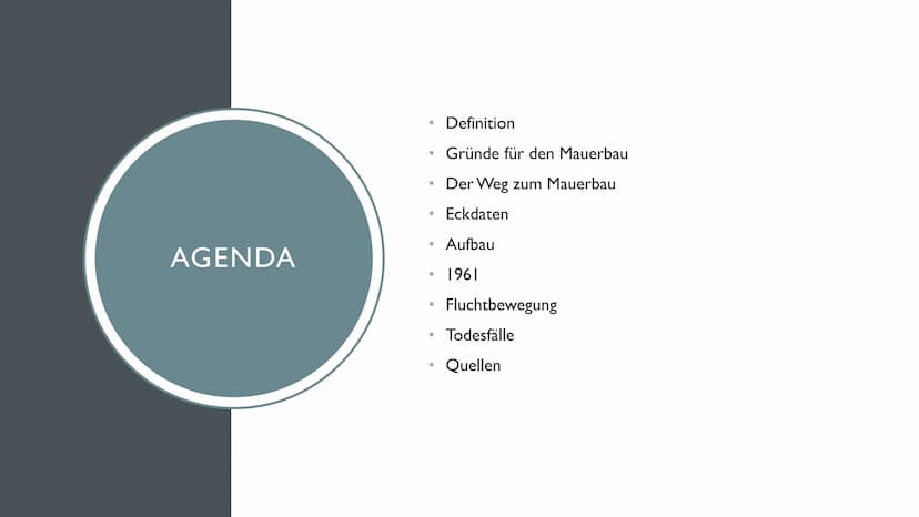 BAU DER
BERLINER
MAUER AGENDA
●
●
●
●
●
●
●
●
Definition
Gründe für den Mauerbau
Der Weg zum Mauerbau
Eckdaten
Aufbau
1961
Fluchtbewegung
To