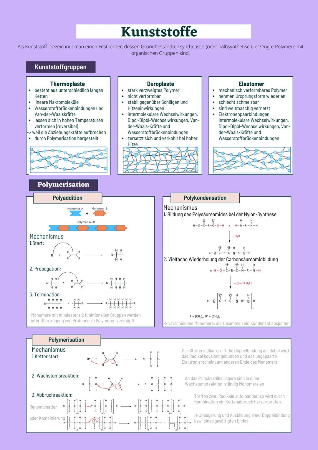 # Kunststoffe
Als Kunststoff bezeichnet man einen Festkörper, dessen Grundbestandteil synthetisch (oder halbsynthetisch) erzeugte Polymere m