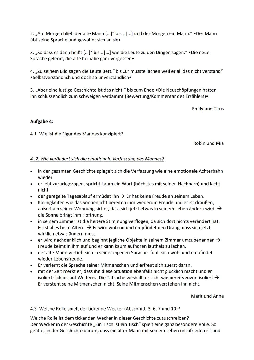 Aufgaben zur Erzählung „Ein Tisch ist ein Tisch" von Peter Bichsel, 18.12.2020
Aufgabe 2: Erzählform:
Er-/ Sie-Erzähler (mit Ausnahme des er