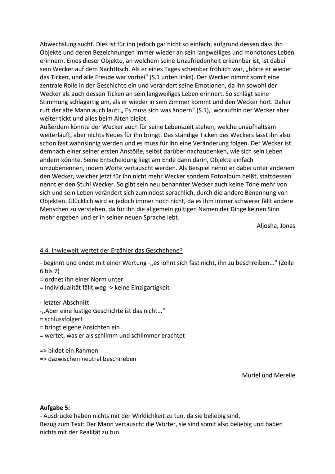 Aufgaben zur Erzählung „Ein Tisch ist ein Tisch" von Peter Bichsel, 18.12.2020
Aufgabe 2: Erzählform:
Er-/ Sie-Erzähler (mit Ausnahme des er