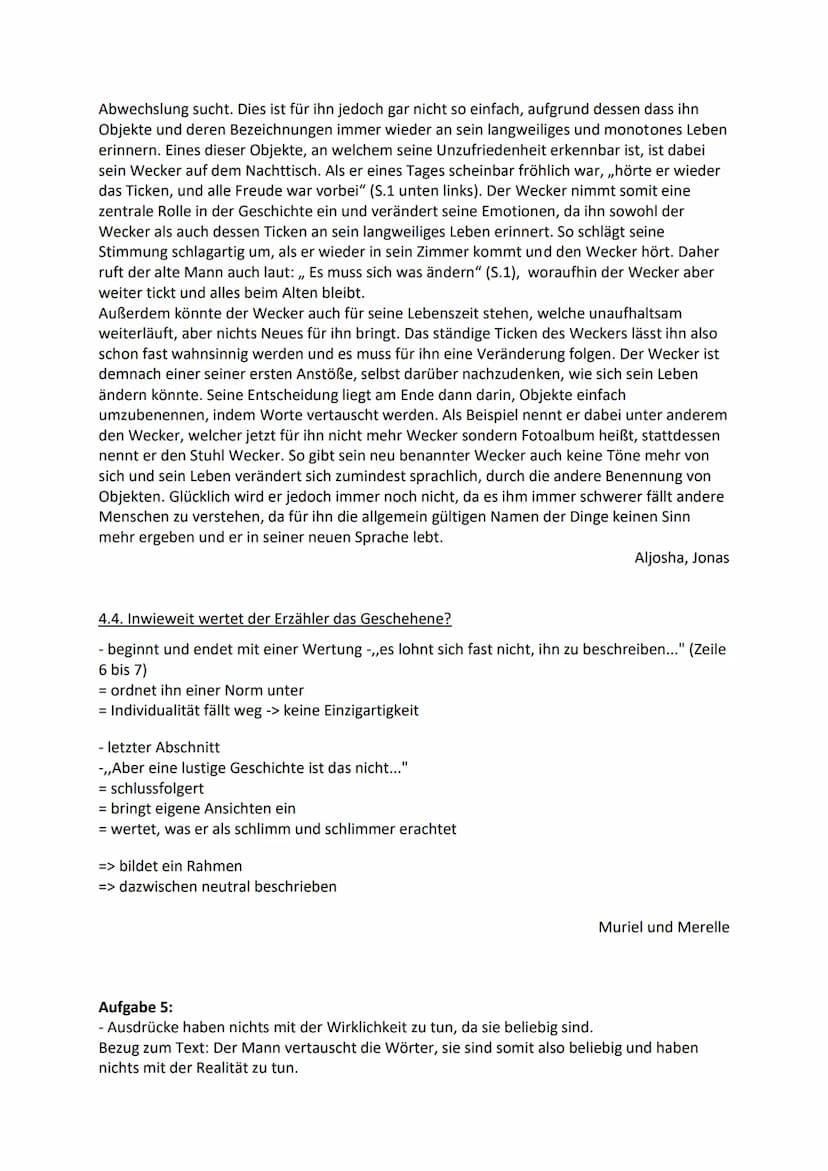 Aufgaben zur Erzählung „Ein Tisch ist ein Tisch" von Peter Bichsel, 18.12.2020
Aufgabe 2: Erzählform:
Er-/ Sie-Erzähler (mit Ausnahme des er