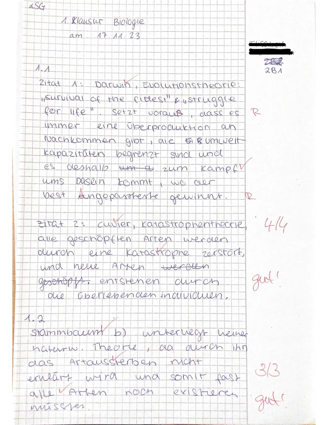 Name:
1.2
Schulaufgabe aus der Biologie (ABA (12/1)
am 17.11.2023
Achten Sie auf eine saubere, äußere Form und die korrekte Verwendung der F
