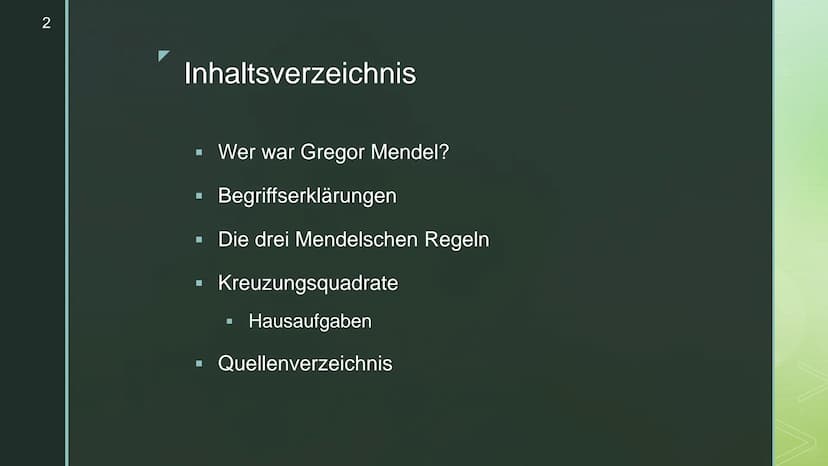 Vererbung - Die
Mendelschen Regeln
Genetik
Schunk, Nele, Q1c 2
Inhaltsverzeichnis
▪ Wer war Gregor Mendel?
Begriffserklärungen
▪ Die drei Me