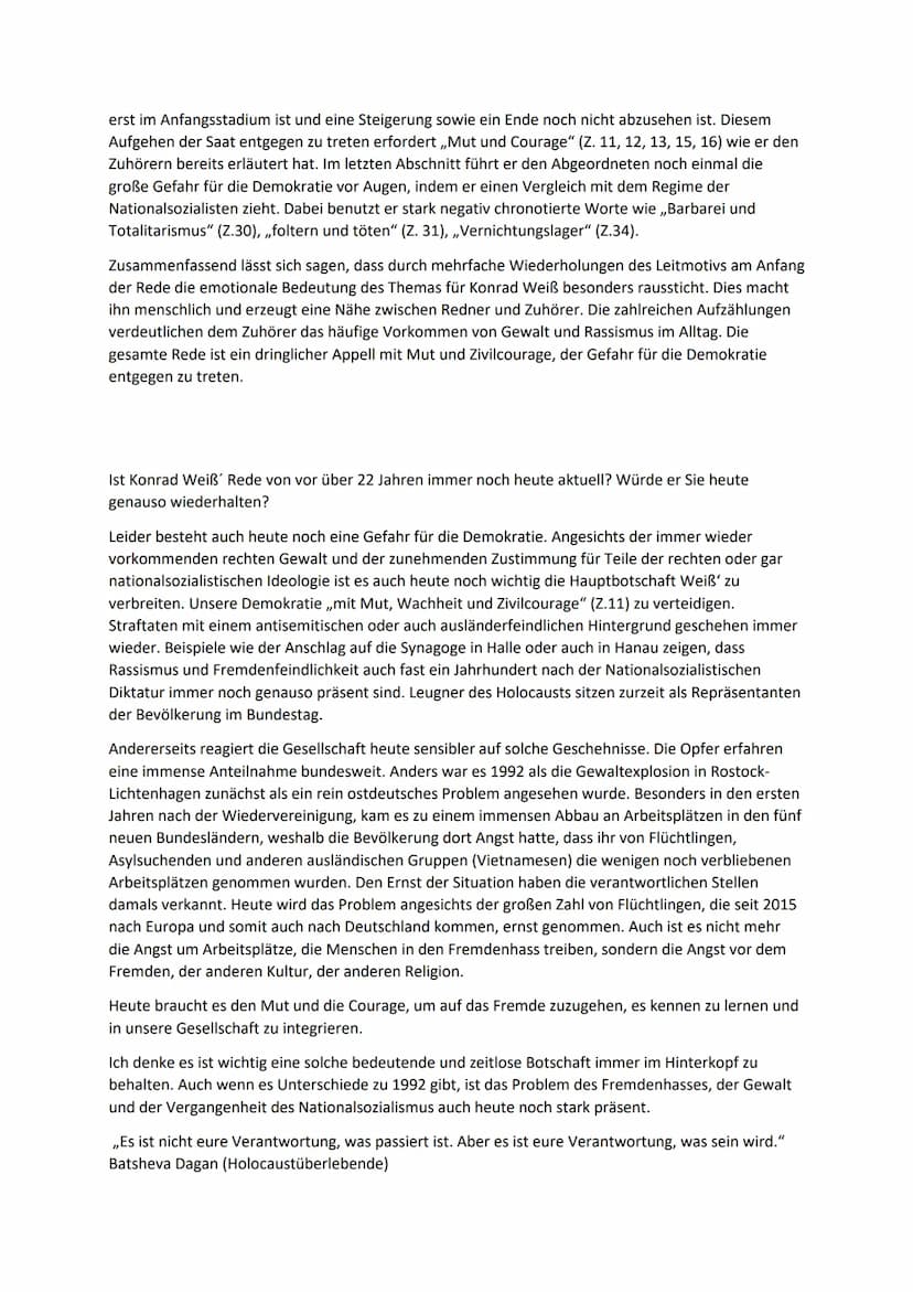 Redeanalyse
Die vorliegende Rede ,,Ich schäme mich" des ehemaligen Bundestagsabgeordneten Konrad Weiß des
Bündnis 90/Die Grünen, die er am 0