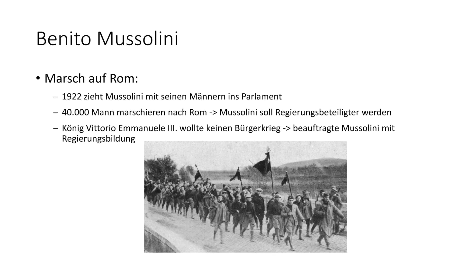 Faschismus
(von italienisch fascio ,,Bund") Gliederung
●
Definition
Faschismus in Italien
- Entstehung
Benito Mussolini
●
Biographie
- Parte