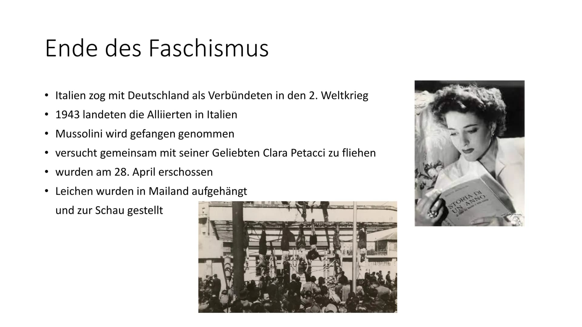 Faschismus
(von italienisch fascio ,,Bund") Gliederung
●
Definition
Faschismus in Italien
- Entstehung
Benito Mussolini
●
Biographie
- Parte