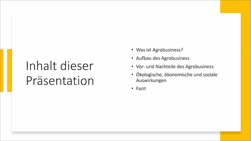 Markt- und
exportorientiertes
Agrobusiness als
zukunftsfähiger
Lösungsansatz?
Präsentation von Kinga
Klara Cecylia Janecki Inhalt dieser
Prä