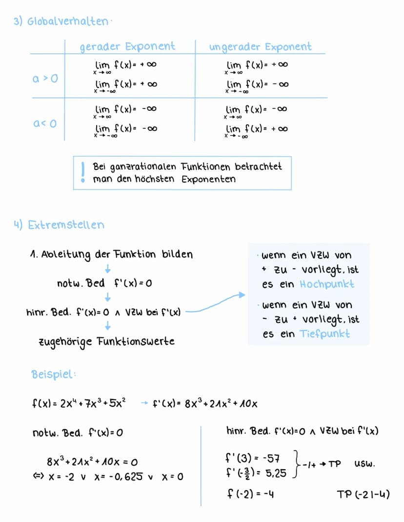 FUNKTIONSUNTERSUCHUNG (ganzrationale Funktion)
1) Symmetrieverhalten
für f(x) + f(-x) einsetzen
· wenn f(-x) = f(x) gilt, ist die Funktion a