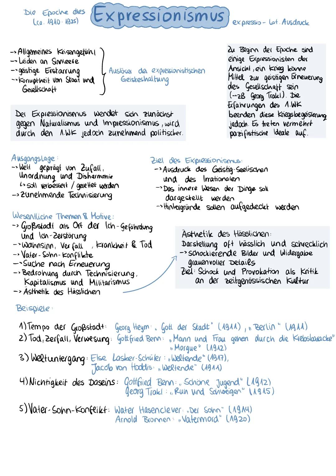 Die Epoche dies
(ca. 1910-1925)

->Allgemeines Krisengefühl
→Leiden an Sinnleere
--geistige Erstarrung
-Korruptheit von Staat und
Gesellscha