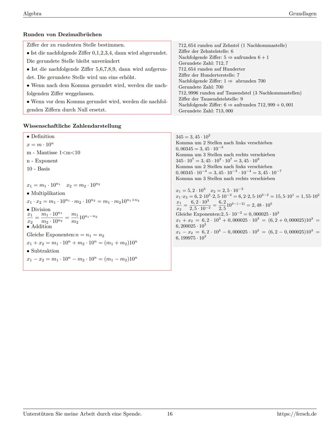 Inhaltsverzeichnis
1 Algebra
1.1 Grundlagen
Formelsammlung Mathematik
1.1.1 Mengen
1.1.2 Mengenoperationen
1.1.3 Zahlenmengen
1.1.4 Primfakt