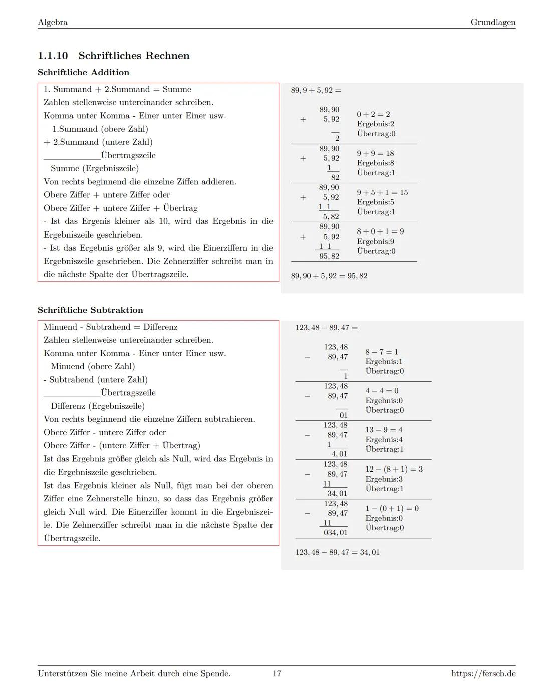 Inhaltsverzeichnis
1 Algebra
1.1 Grundlagen
Formelsammlung Mathematik
1.1.1 Mengen
1.1.2 Mengenoperationen
1.1.3 Zahlenmengen
1.1.4 Primfakt