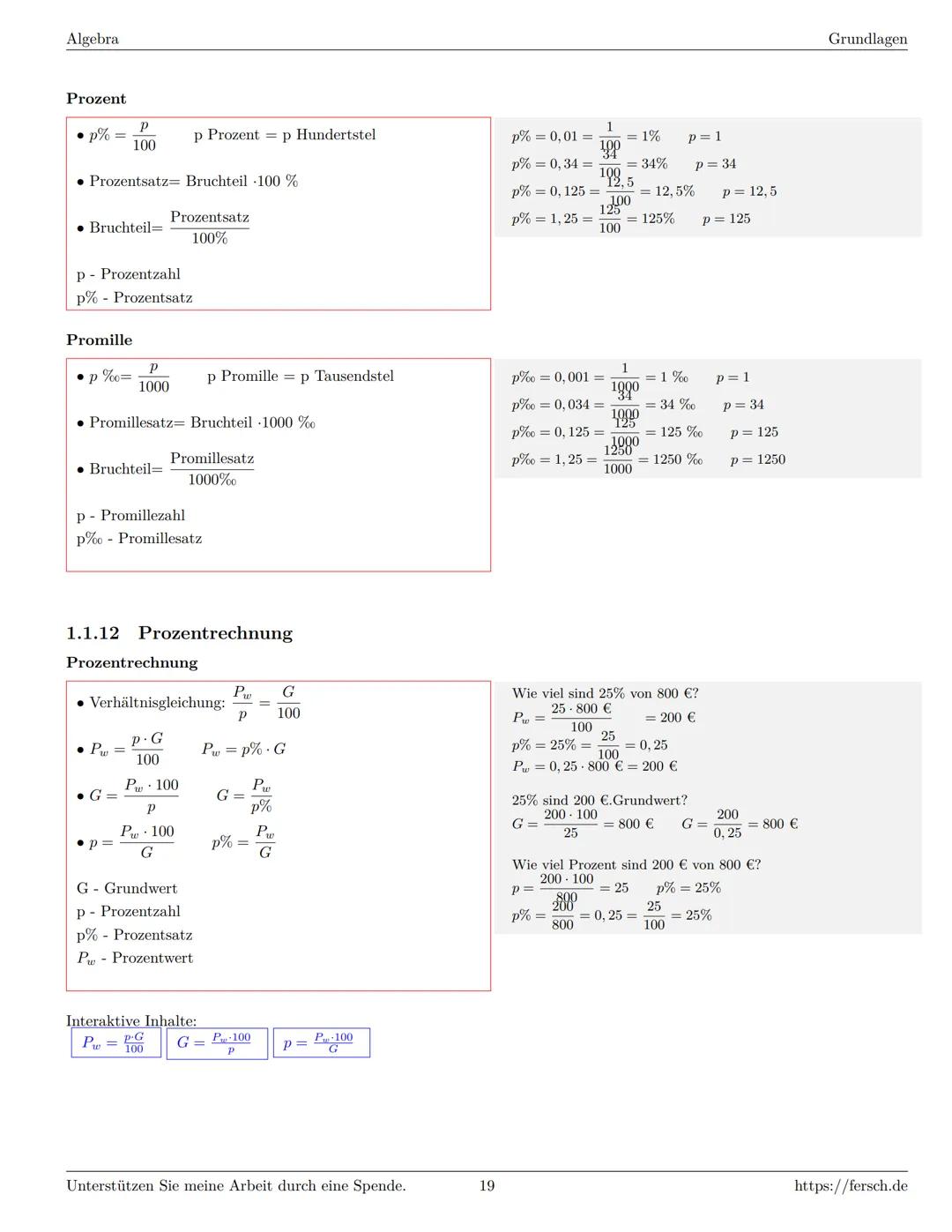 Inhaltsverzeichnis
1 Algebra
1.1 Grundlagen
Formelsammlung Mathematik
1.1.1 Mengen
1.1.2 Mengenoperationen
1.1.3 Zahlenmengen
1.1.4 Primfakt