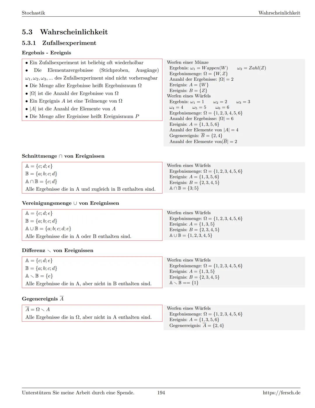 Inhaltsverzeichnis
1 Algebra
1.1 Grundlagen
Formelsammlung Mathematik
1.1.1 Mengen
1.1.2 Mengenoperationen
1.1.3 Zahlenmengen
1.1.4 Primfakt