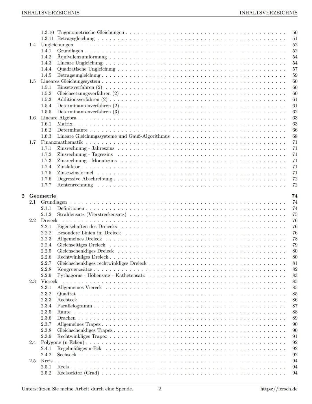 Inhaltsverzeichnis
1 Algebra
1.1 Grundlagen
Formelsammlung Mathematik
1.1.1 Mengen
1.1.2 Mengenoperationen
1.1.3 Zahlenmengen
1.1.4 Primfakt