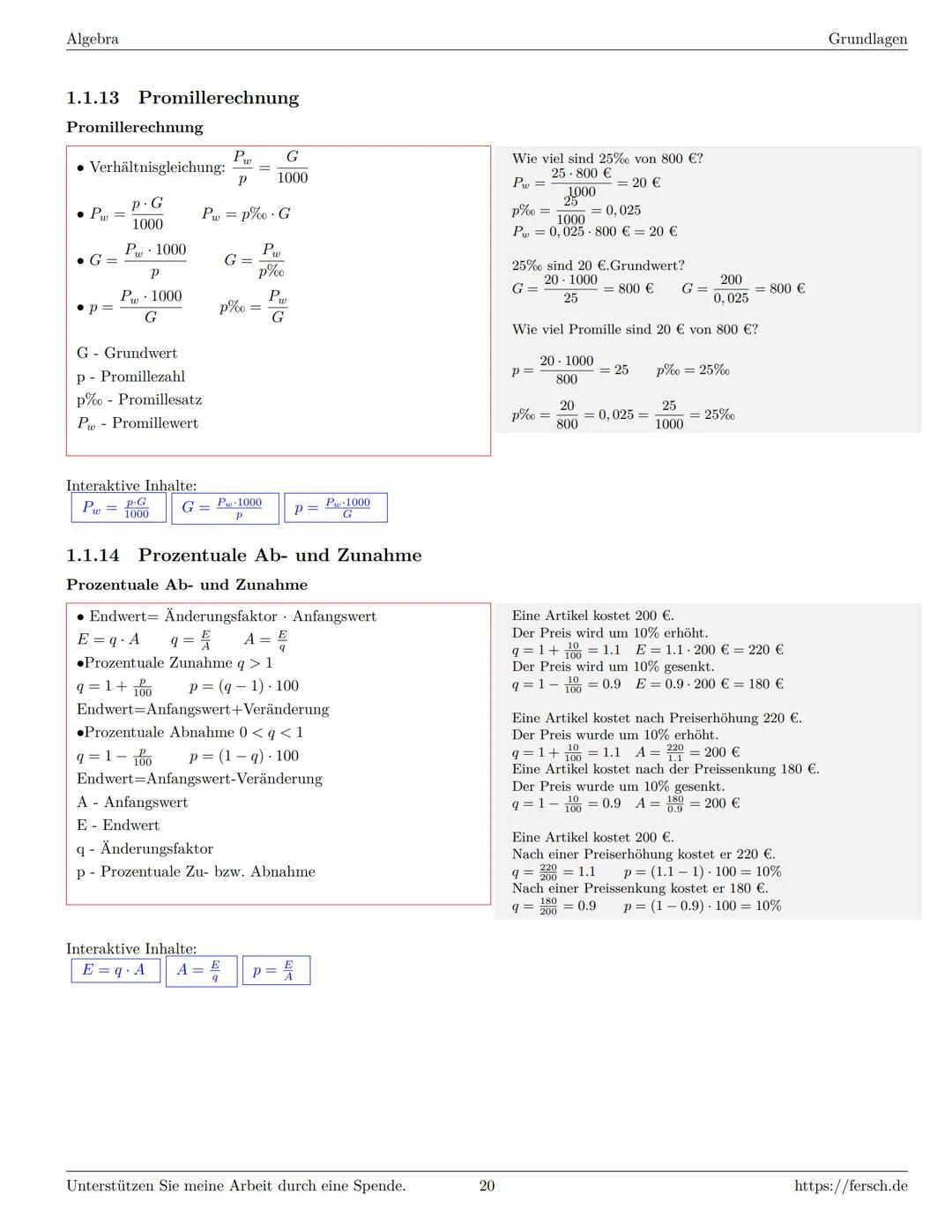 Inhaltsverzeichnis
1 Algebra
1.1 Grundlagen
Formelsammlung Mathematik
1.1.1 Mengen
1.1.2 Mengenoperationen
1.1.3 Zahlenmengen
1.1.4 Primfakt