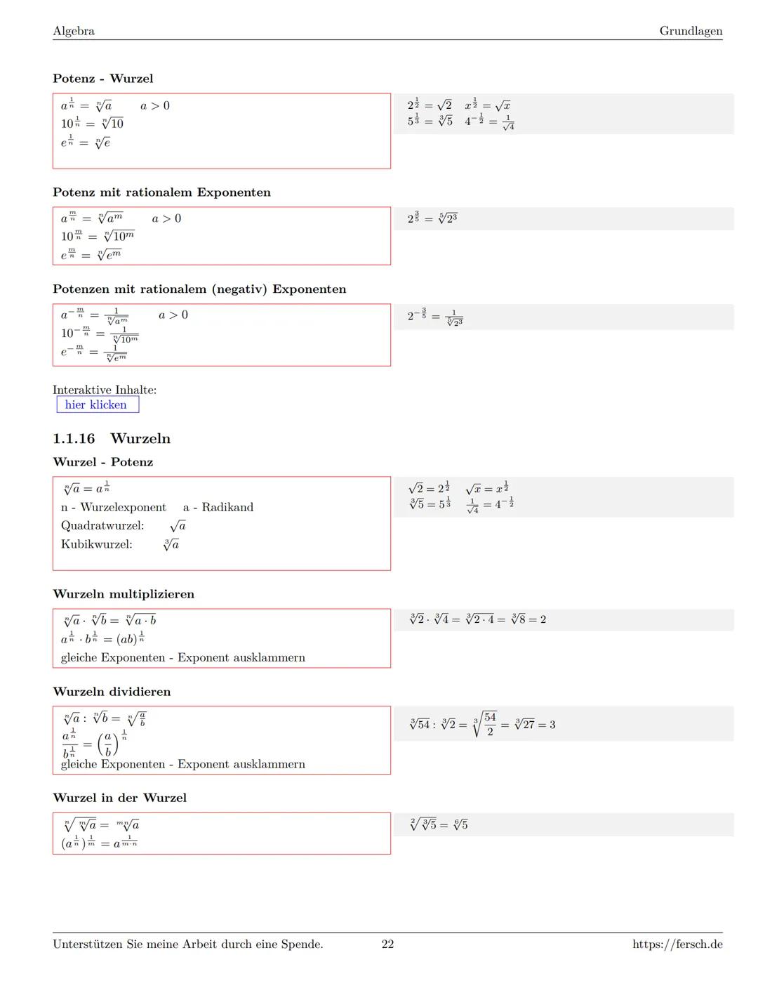 Inhaltsverzeichnis
1 Algebra
1.1 Grundlagen
Formelsammlung Mathematik
1.1.1 Mengen
1.1.2 Mengenoperationen
1.1.3 Zahlenmengen
1.1.4 Primfakt