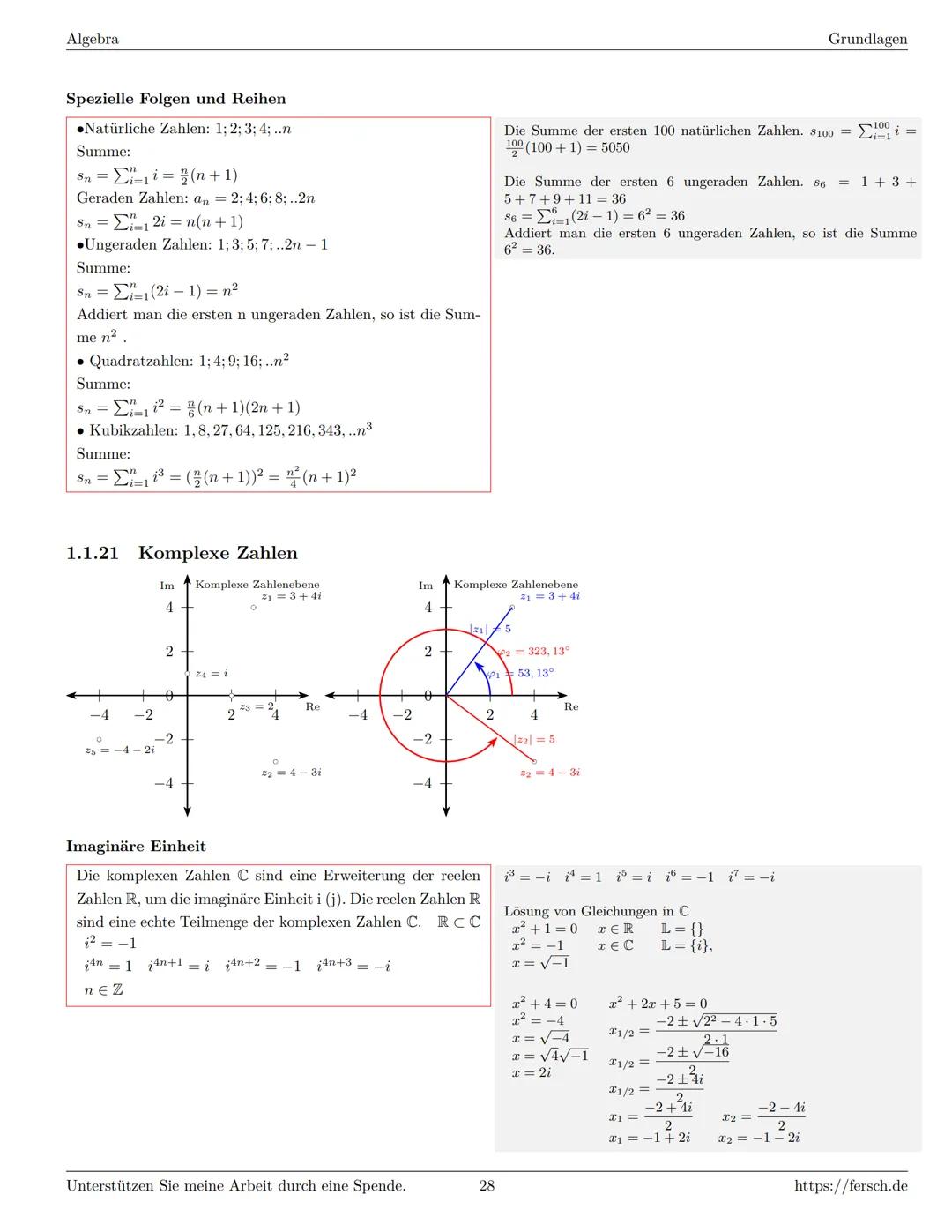 Inhaltsverzeichnis
1 Algebra
1.1 Grundlagen
Formelsammlung Mathematik
1.1.1 Mengen
1.1.2 Mengenoperationen
1.1.3 Zahlenmengen
1.1.4 Primfakt