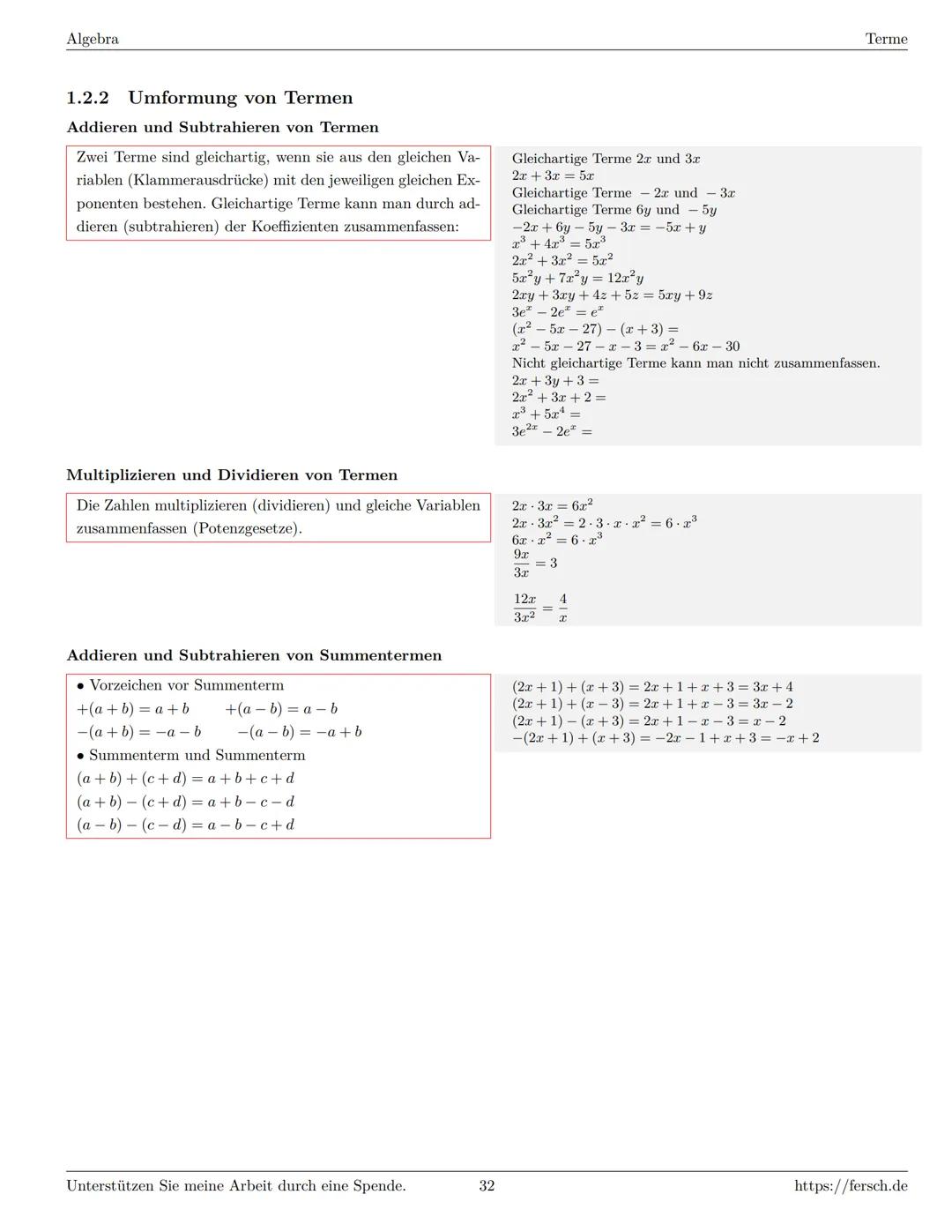 Inhaltsverzeichnis
1 Algebra
1.1 Grundlagen
Formelsammlung Mathematik
1.1.1 Mengen
1.1.2 Mengenoperationen
1.1.3 Zahlenmengen
1.1.4 Primfakt