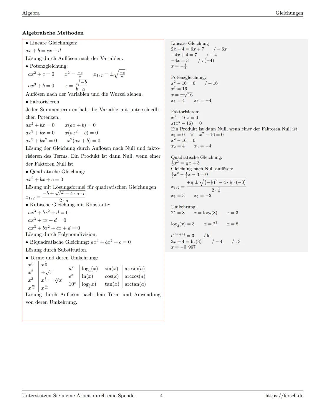 Inhaltsverzeichnis
1 Algebra
1.1 Grundlagen
Formelsammlung Mathematik
1.1.1 Mengen
1.1.2 Mengenoperationen
1.1.3 Zahlenmengen
1.1.4 Primfakt