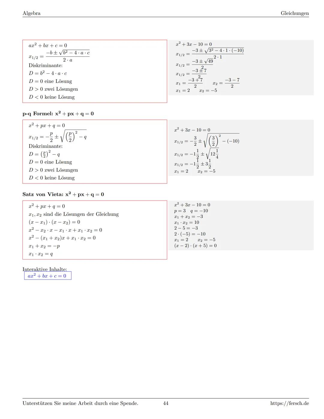 Inhaltsverzeichnis
1 Algebra
1.1 Grundlagen
Formelsammlung Mathematik
1.1.1 Mengen
1.1.2 Mengenoperationen
1.1.3 Zahlenmengen
1.1.4 Primfakt