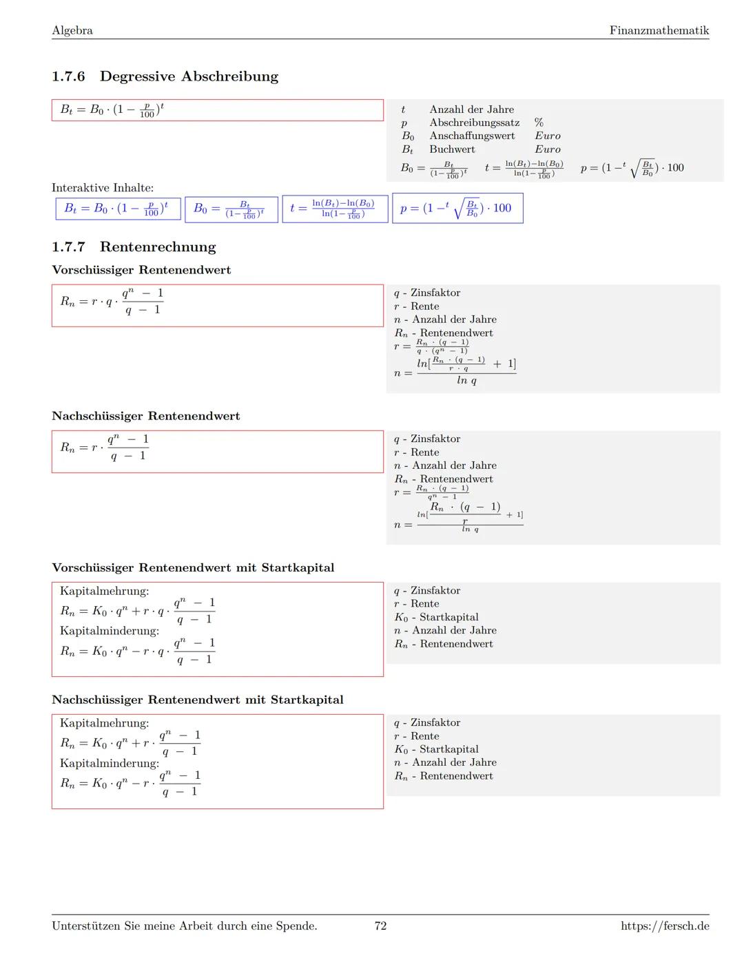 Inhaltsverzeichnis
1 Algebra
1.1 Grundlagen
Formelsammlung Mathematik
1.1.1 Mengen
1.1.2 Mengenoperationen
1.1.3 Zahlenmengen
1.1.4 Primfakt