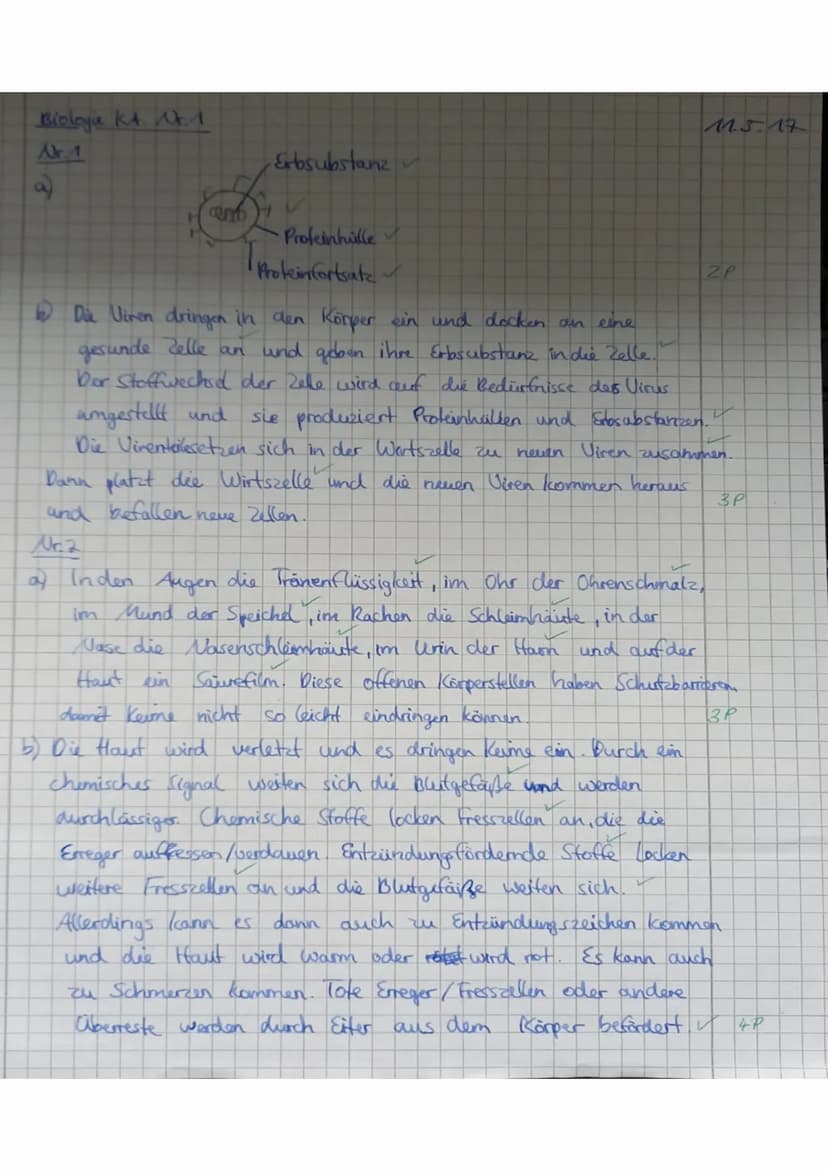 Datum: 11.05.2017
Punkte:
23 /29,5P
!!SCHREIBT SO VIEL WIE NÖTIG ABER SO WENIG WIE MÖGLICH!!
Aufgabe 1: Viele gefährliche Krankheiten werden