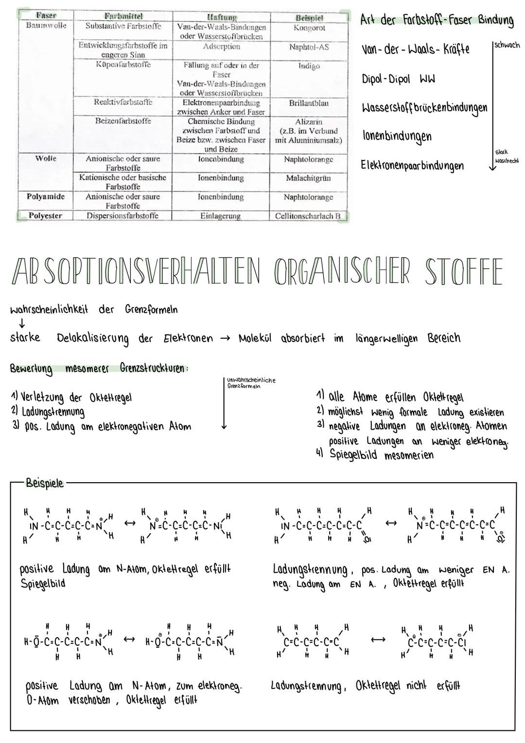 Farbstoffe
Direkt farbstoffe:
•kationische und anionische Farbstoffe
Wolle und Seide direkt einfärben
enthalten noch geladene Amino (-NH₂) u