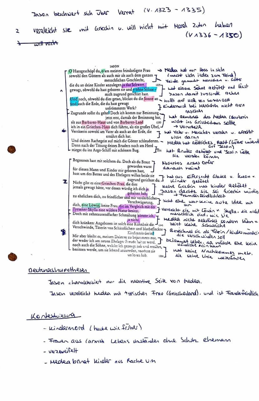 2. Klausur 11/I
Thema: Euripides, Medea"
Dramenszeneninterpretation
Thema
Ordnen Sie den vorliegenden Textauszug (M 1) in die Gesamthandlung