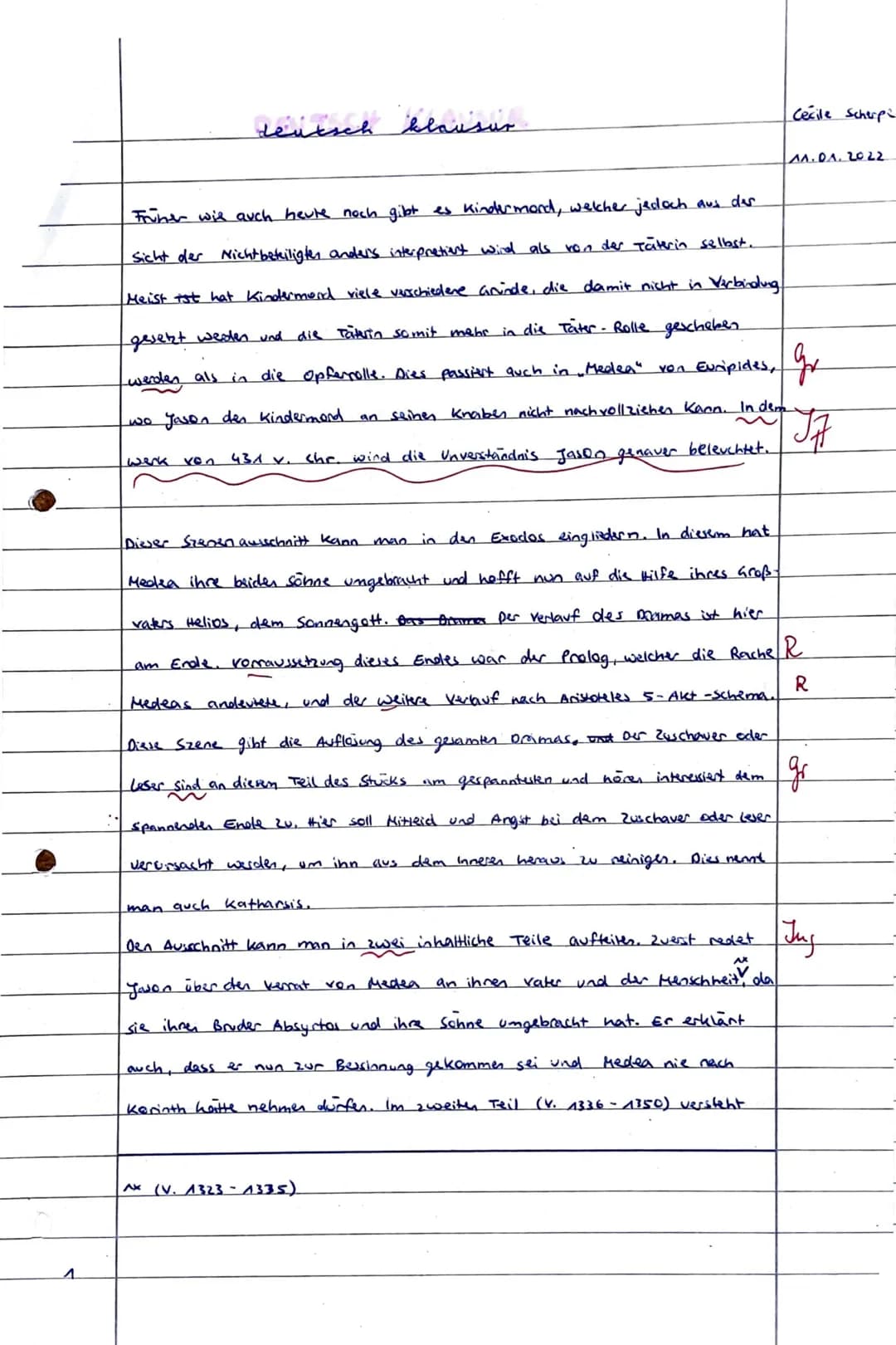 2. Klausur 11/I
Thema: Euripides, Medea"
Dramenszeneninterpretation
Thema
Ordnen Sie den vorliegenden Textauszug (M 1) in die Gesamthandlung